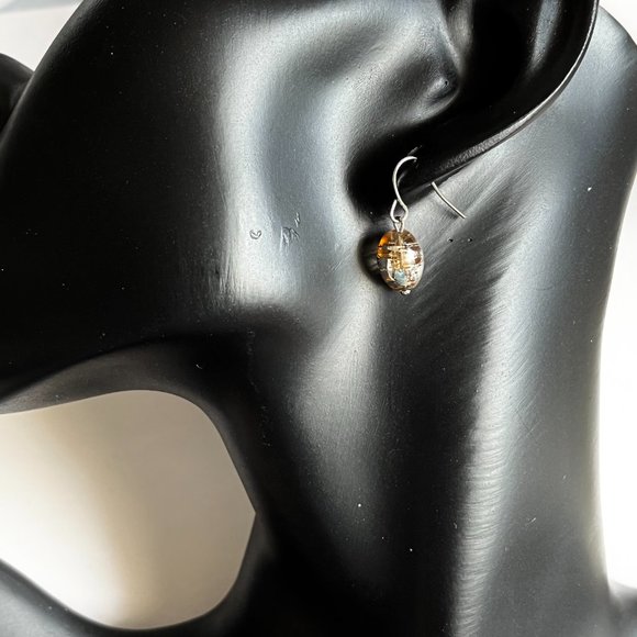 Peach Murano Art Glass Earrings Bead Hand Painted Oval Bead Silver Plated - Picture 3 of 8